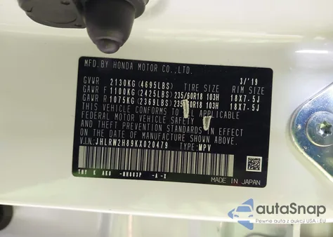 2019 Honda Cr-V Ex-L from USA, damaged, VIN JHLRW2H89KX020479